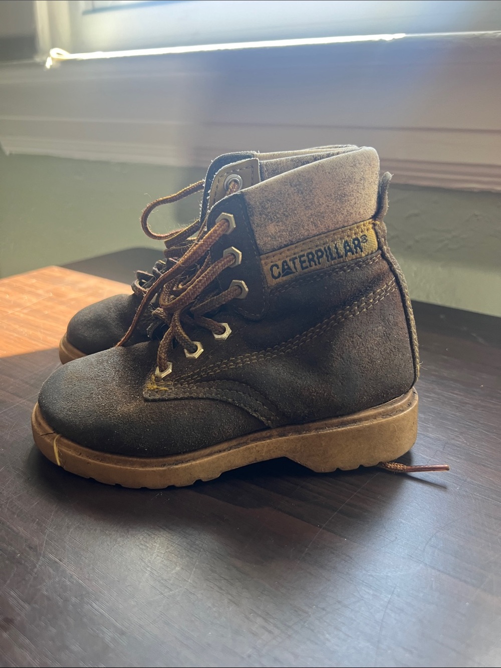 Caterpillar Kids Dark Brown Suede Lace-Up Boots with Tan Sole